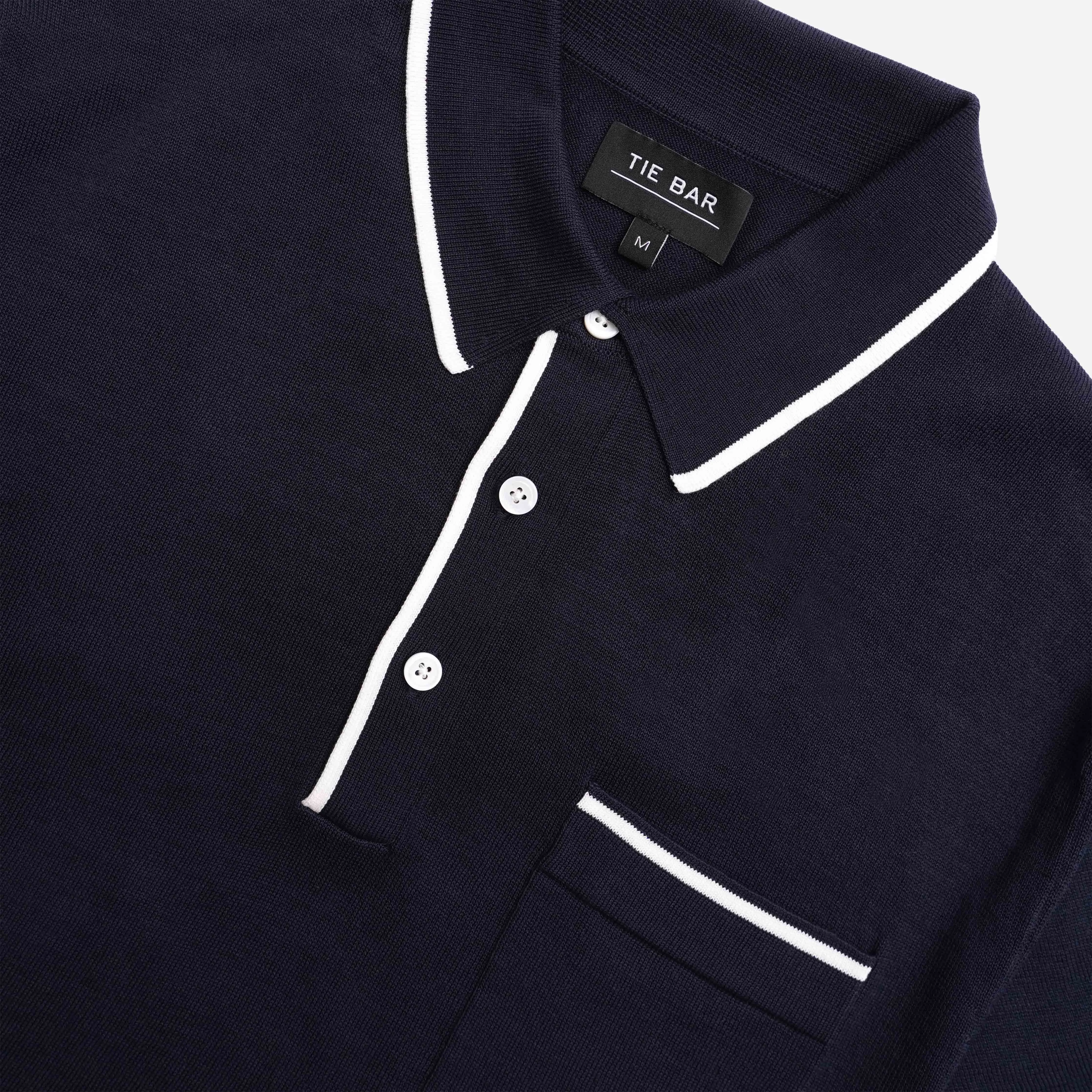 Tipped Cotton Sweater Navy Polo