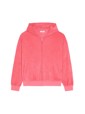 Towelling Zipped Hoodie—lotus pink