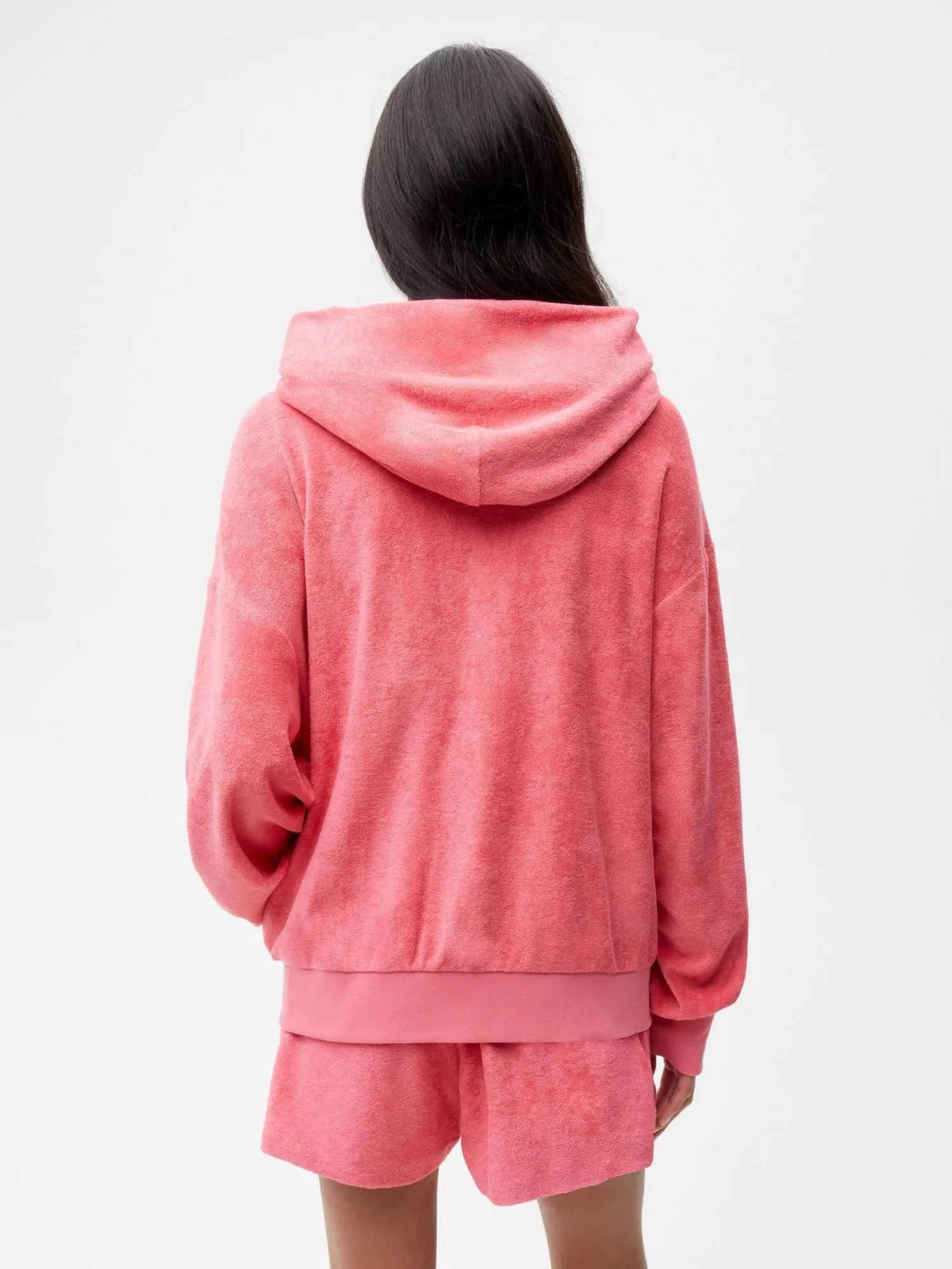 Towelling Zipped Hoodie—lotus pink