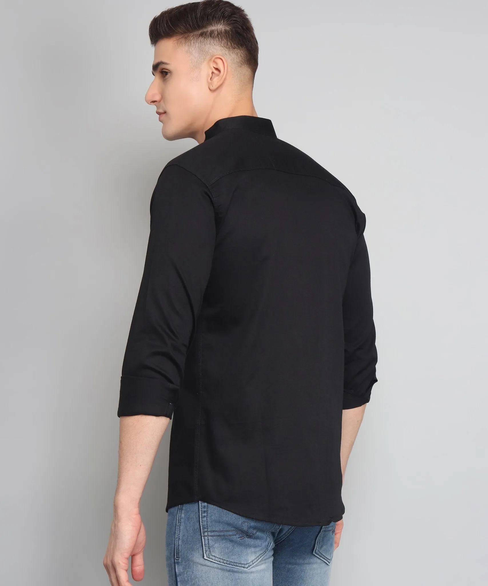 TryBuy Premium Classy Ravishing Black Cotton Solid Button-Up Shirt For Men