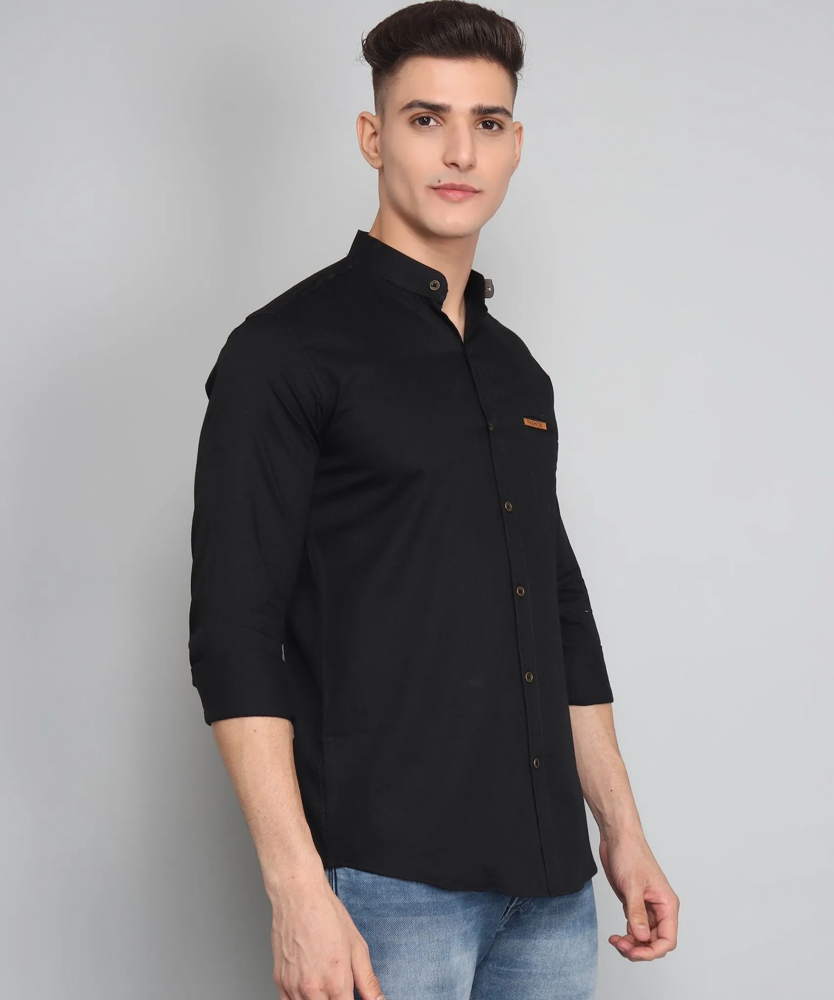 TryBuy Premium Classy Ravishing Black Cotton Solid Button-Up Shirt For Men