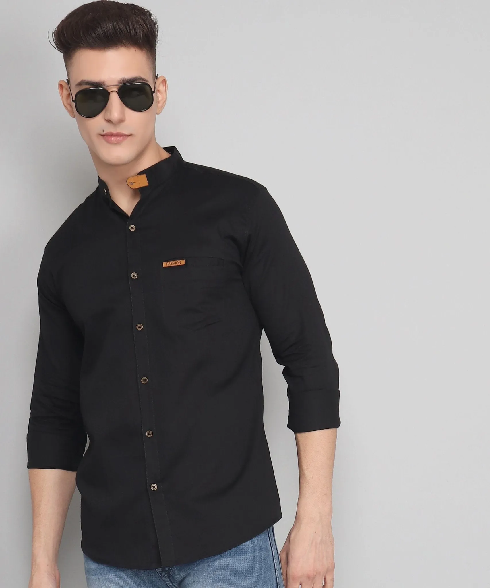 TryBuy Premium Classy Ravishing Black Cotton Solid Button-Up Shirt For Men