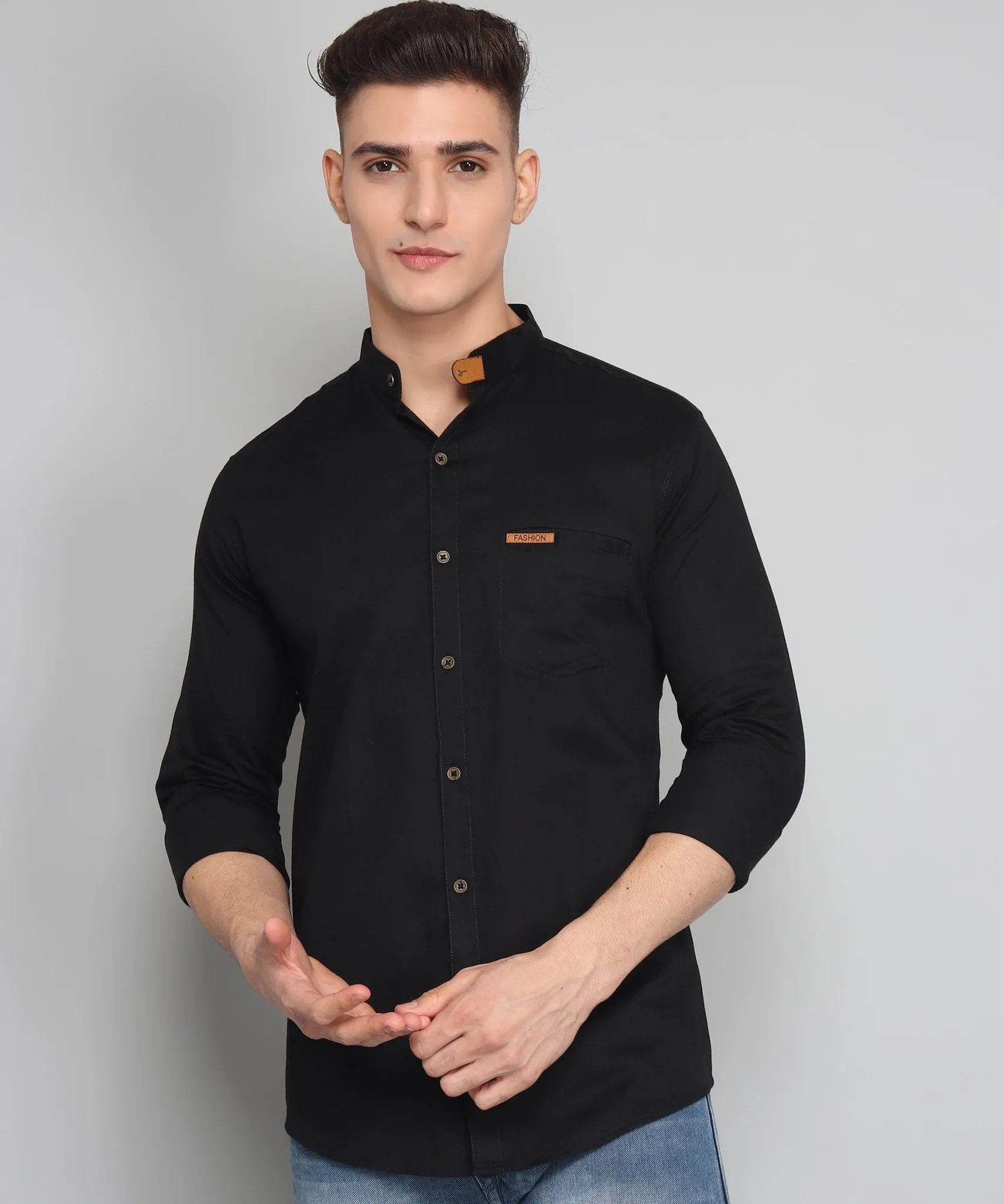 TryBuy Premium Classy Ravishing Black Cotton Solid Button-Up Shirt For Men