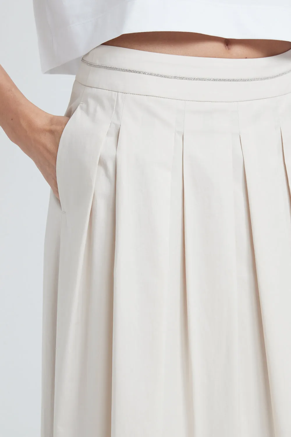 Twisted cotton long pleated skirt