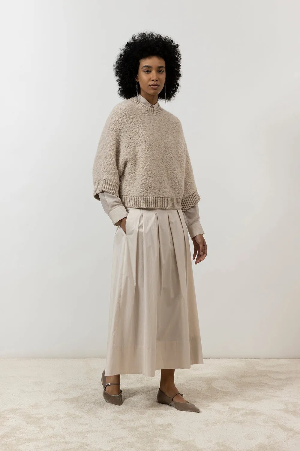 Twisted cotton long pleated skirt