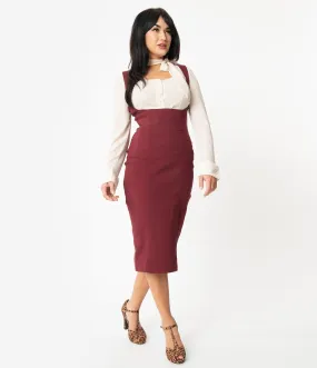 Unique Vintage Burgundy Red Fontaine Suspender Pencil Skirt