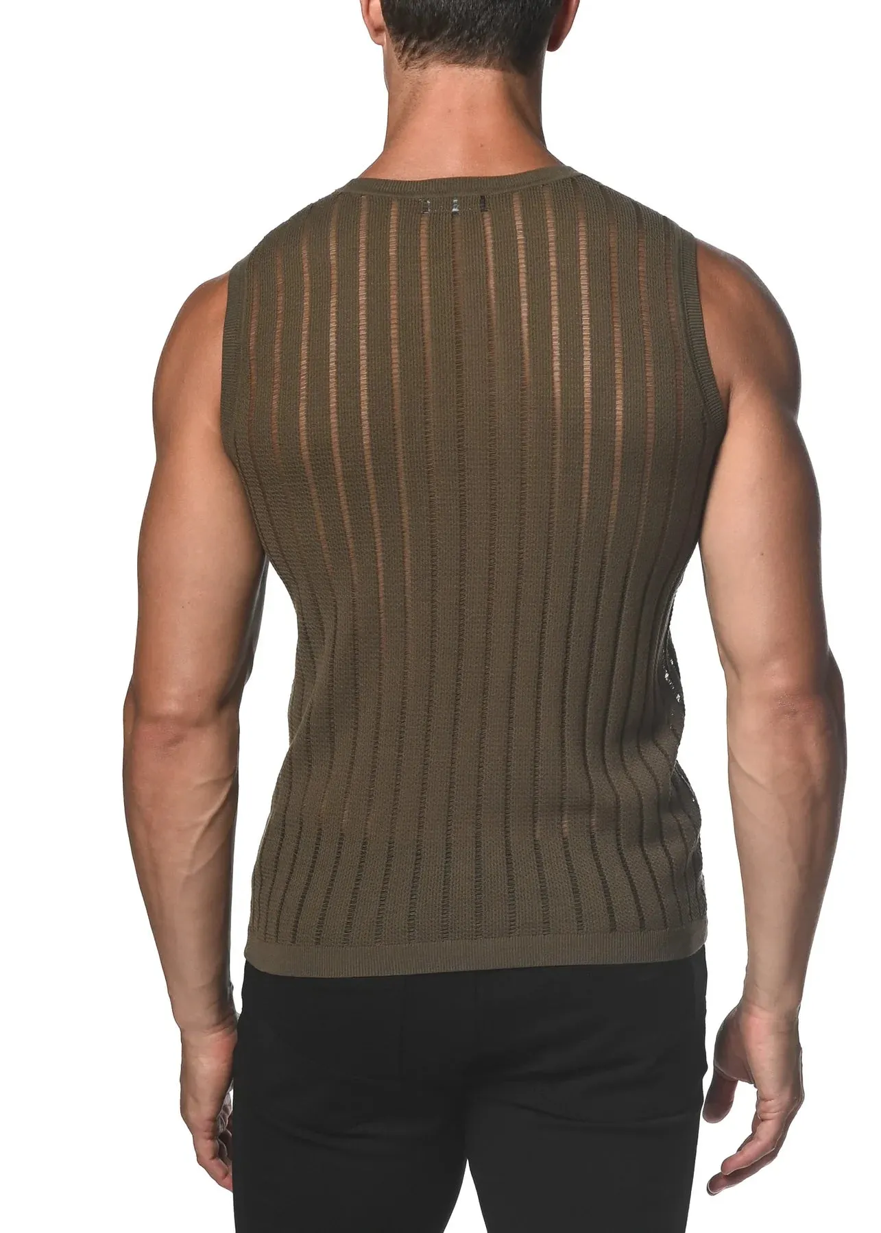 Vertical Stripe Textured Knit Vest (Army Sheer)