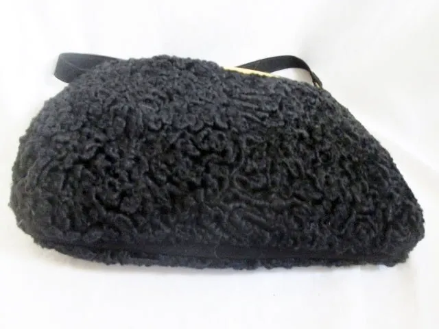 Vintage Genuine PERSIAN LAMB FUR CURLY Boutique handbag purse clutch BLACK EYEBALL