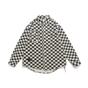 Vintage Locomotive Checkerboard Long-sleeved Men's Shirt