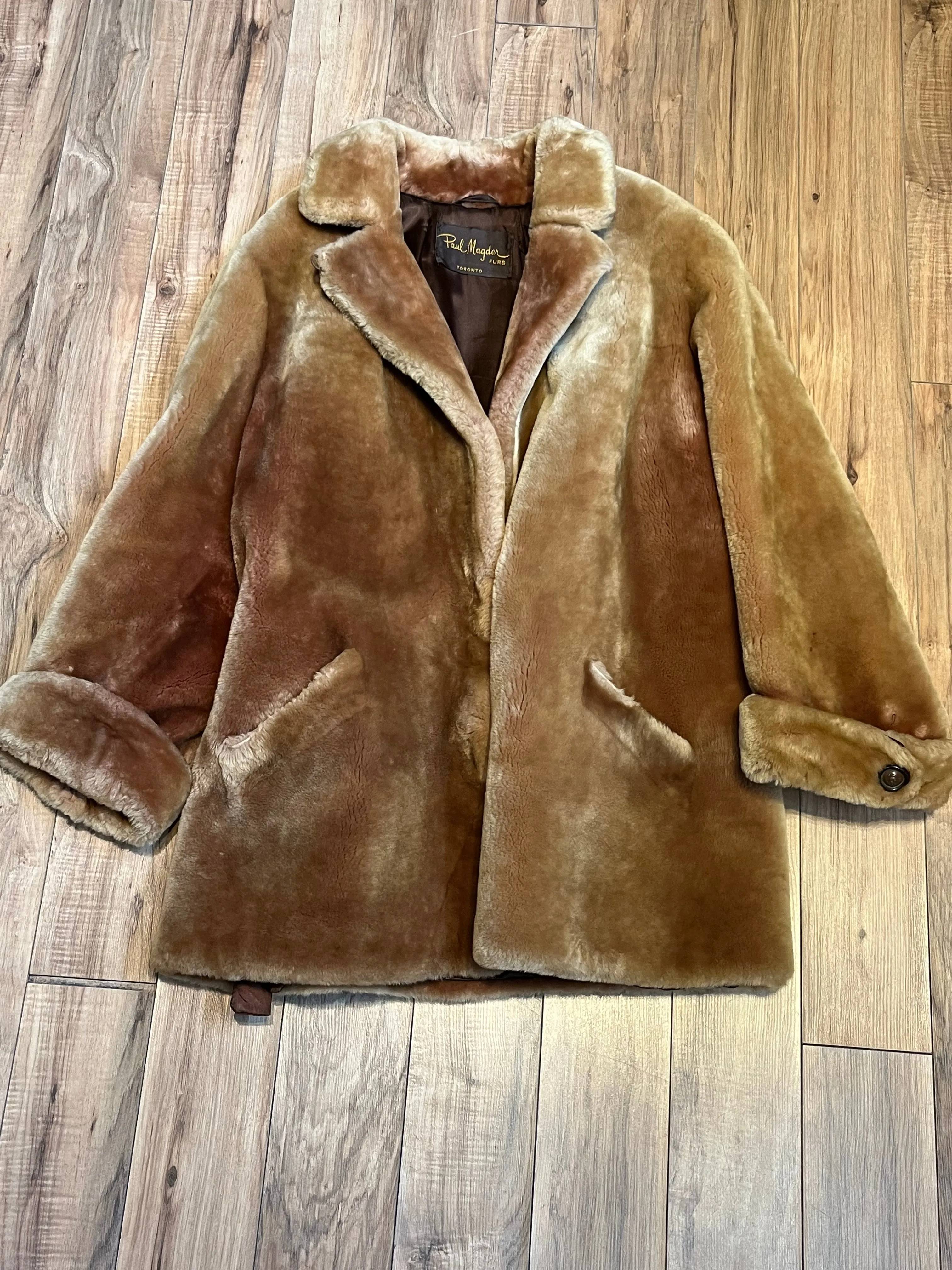 Vintage Paul Magder Light Brown Fur Coat, Made in Canada, Chest 52”