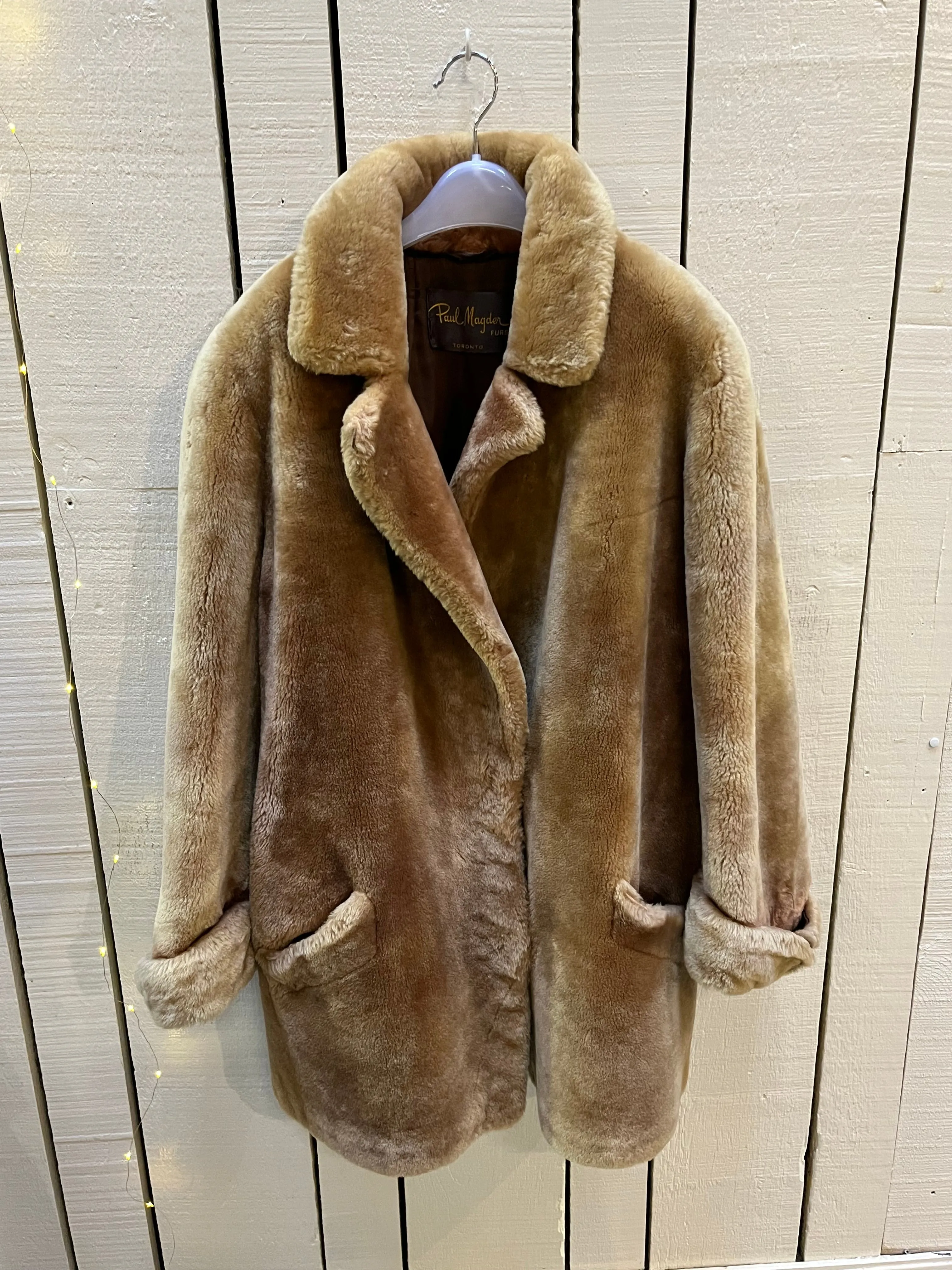 Vintage Paul Magder Light Brown Fur Coat, Made in Canada, Chest 52”