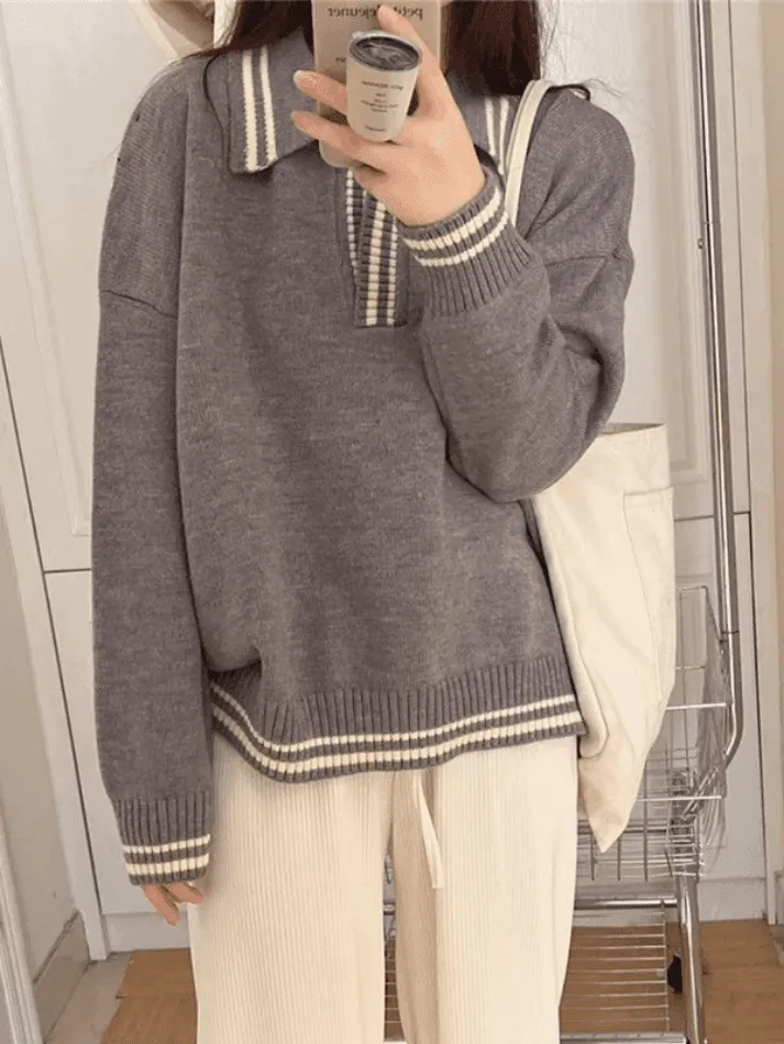 Wenkouban-Spring Casual Outfits Y2K Outfits Contrast Trim Pullover Sweater