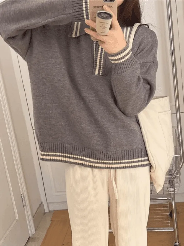 Wenkouban-Spring Casual Outfits Y2K Outfits Contrast Trim Pullover Sweater