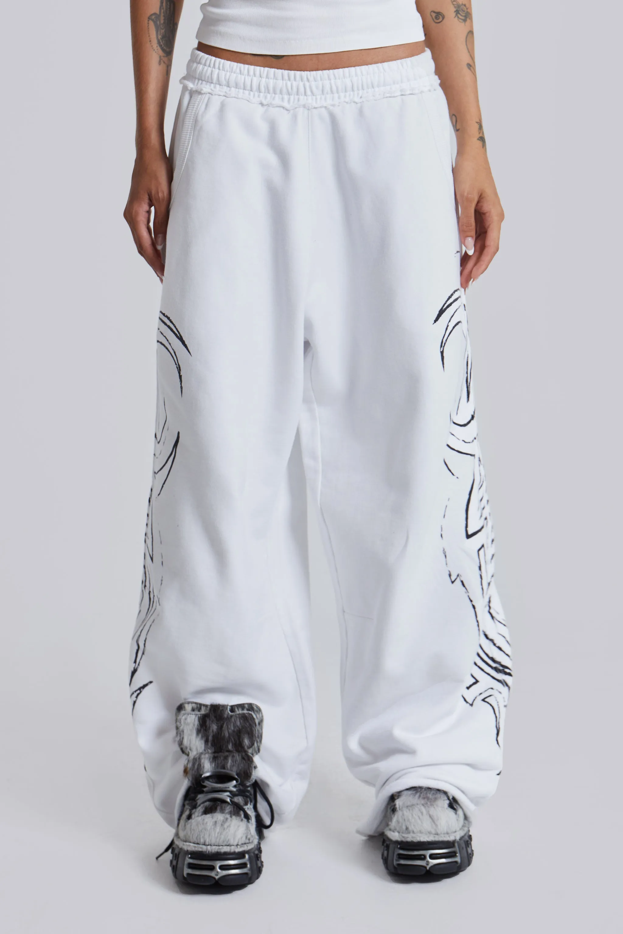 White Baggy Blade Joggers