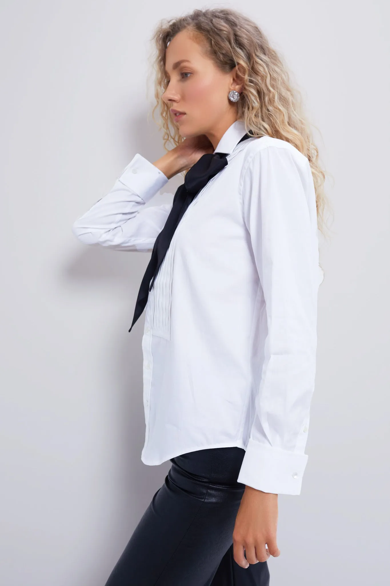 White Long Sleeve Button Front Blouse