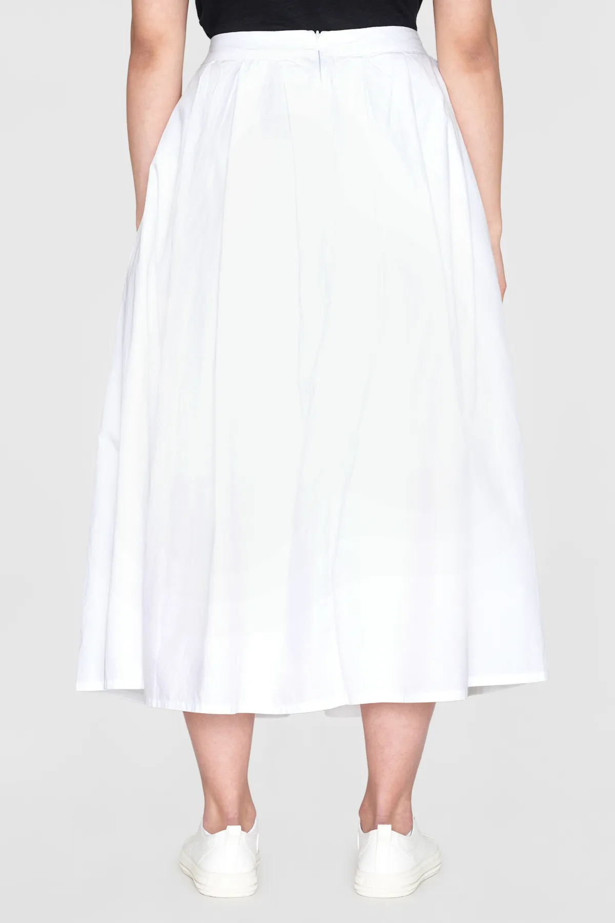 White Poplin PLeated Mid-length Skirt KNowledge Cotton Apparel