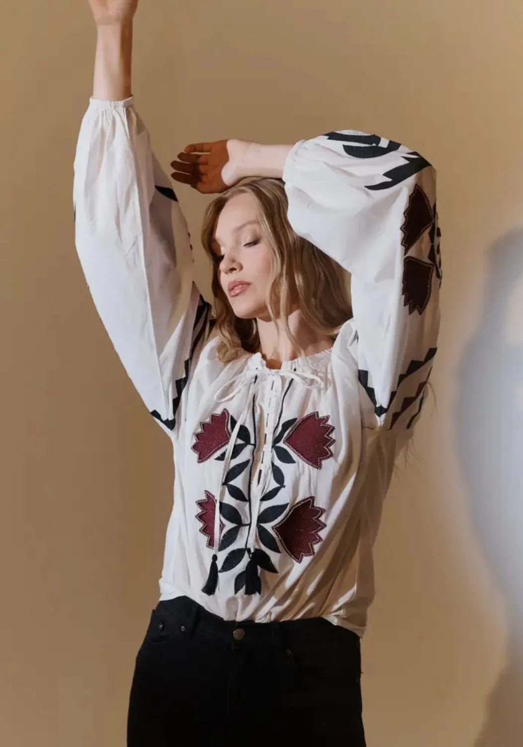 White Shirt with Embroidered Accent