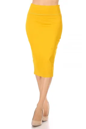 Women's Casual Solid  High Waist Stretchy Back Split Midi Pencil Skirt