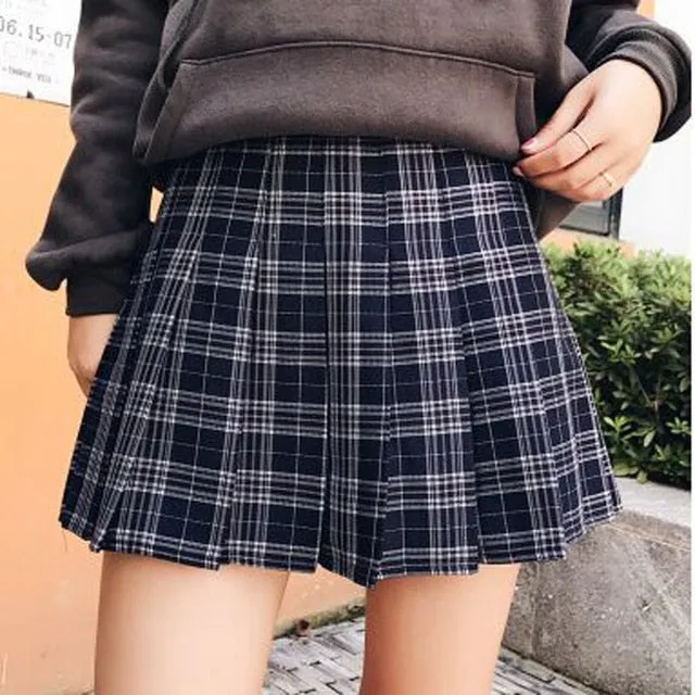 Womens Kawaii Fashion Aesthetic Pink Plaid Pleated Mini Skirt