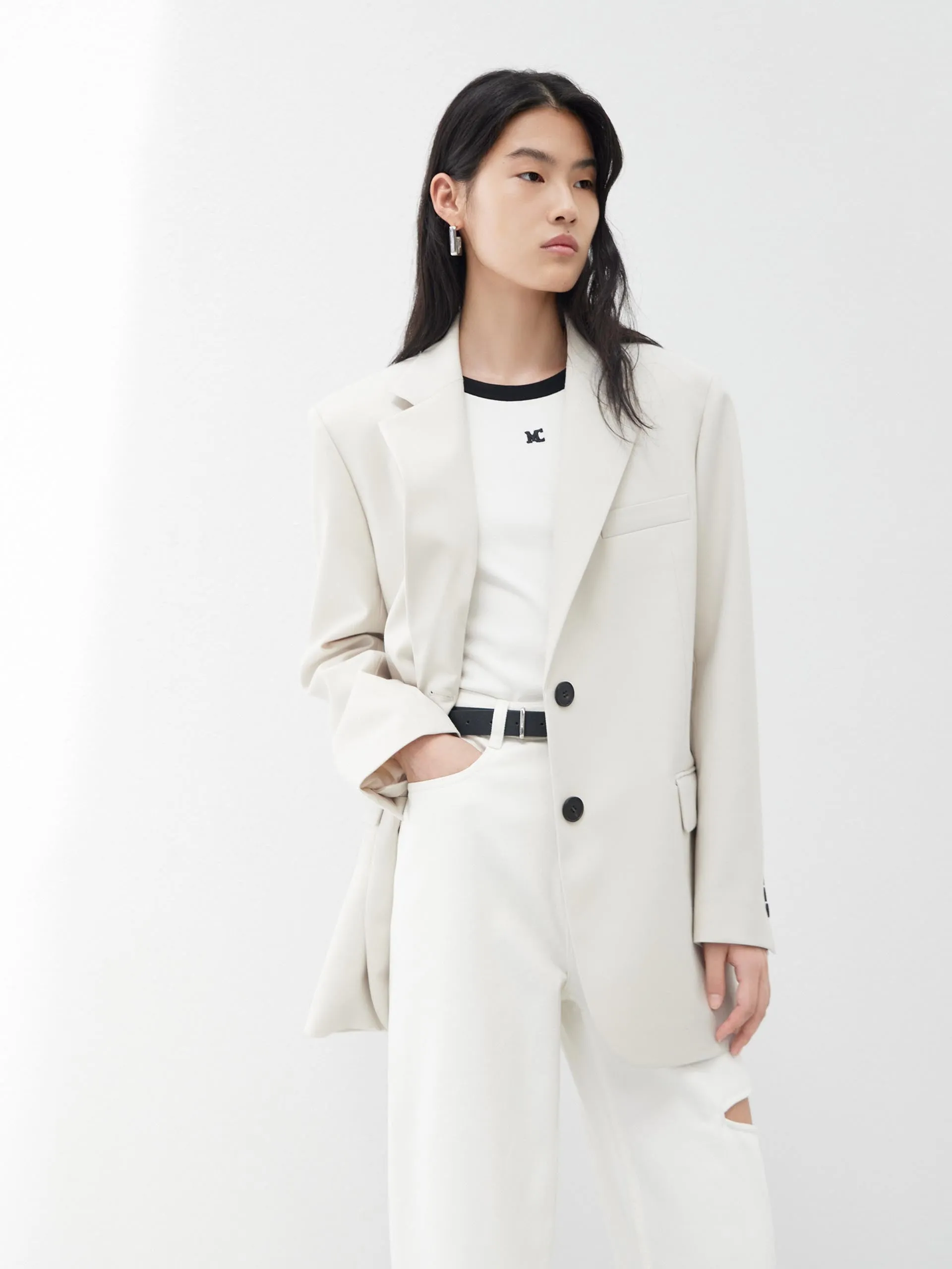 Wool Blend Tailored Blazer with Belt