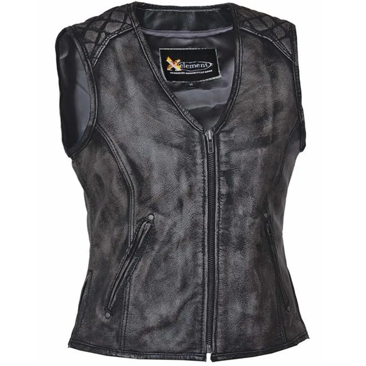 Xelement BXU6865 Urban Armor 'Quilted Shoulders' Women's Amarillo Grey Premium Leather Vest with Gun Pockets