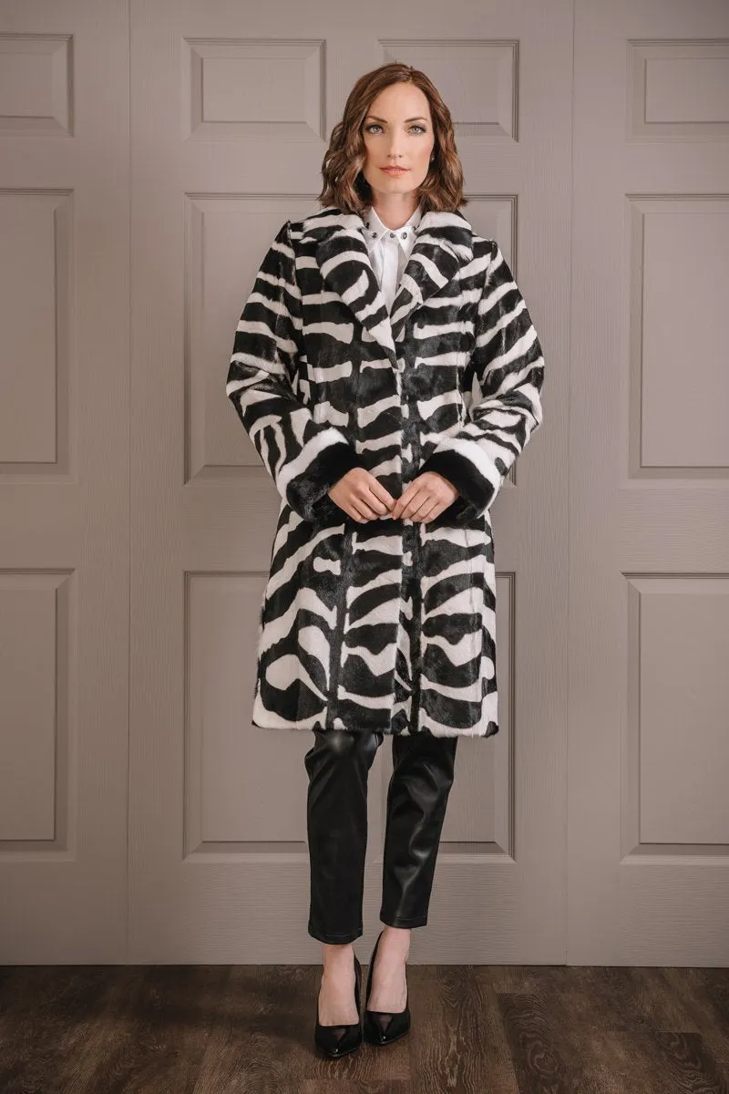 Zebra Print Horizontal Kidskin & Mink Fur Coat