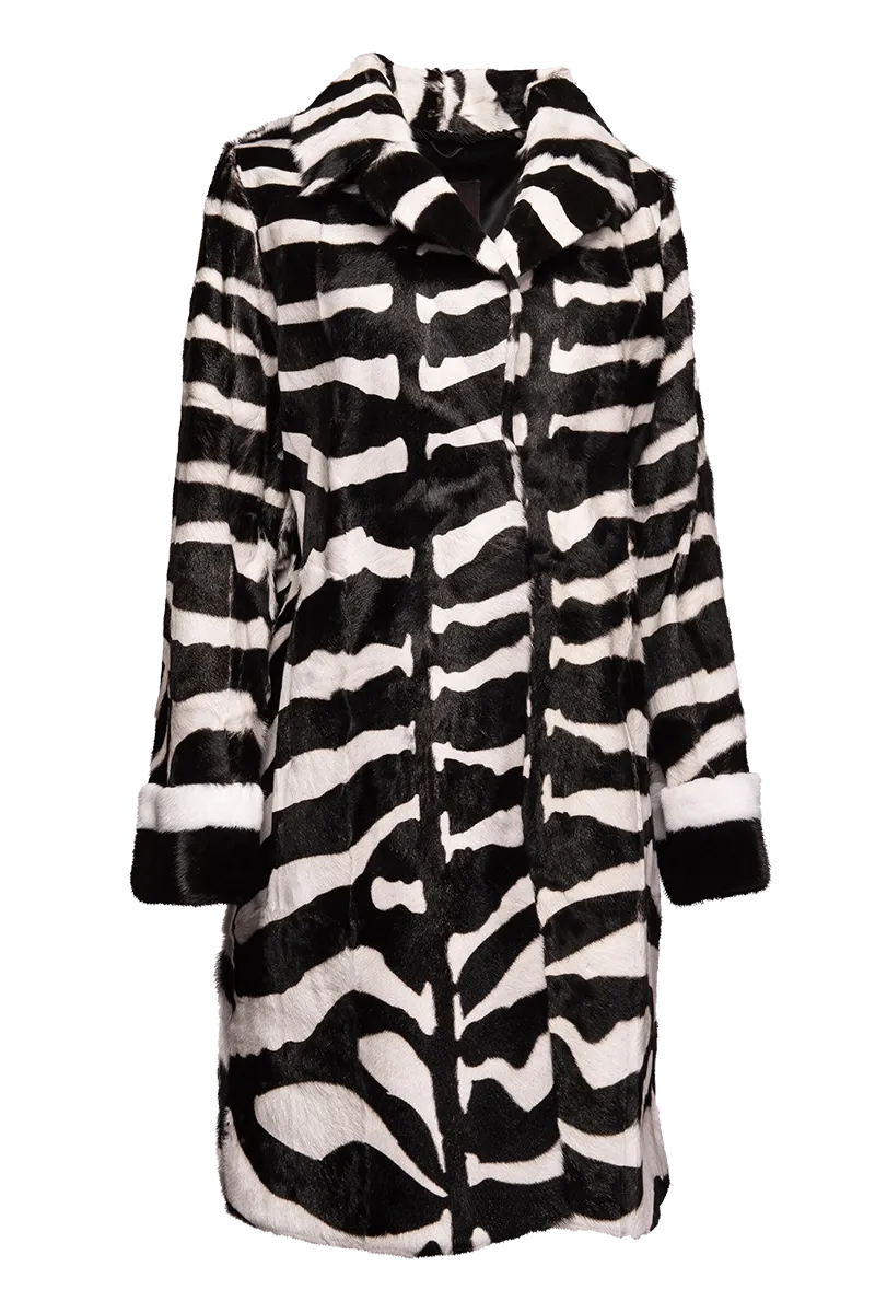 Zebra Print Horizontal Kidskin & Mink Fur Coat