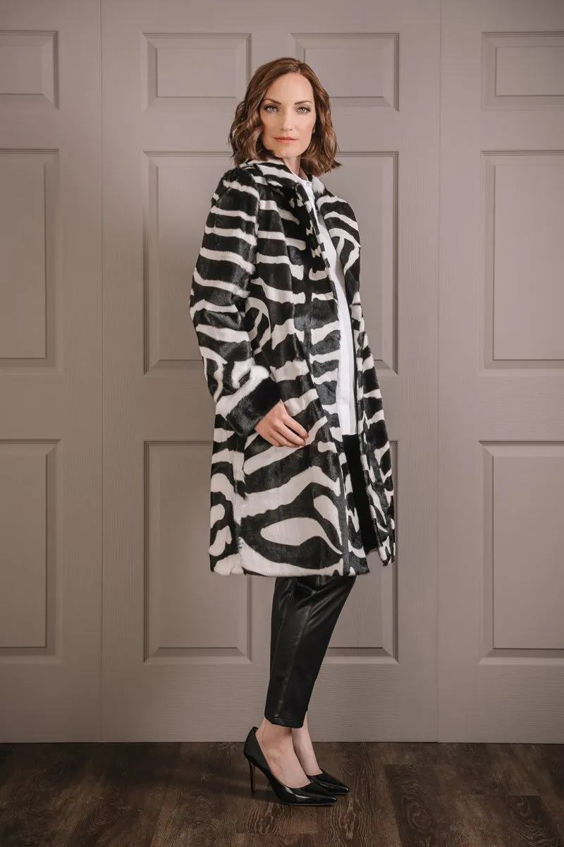 Zebra Print Horizontal Kidskin & Mink Fur Coat